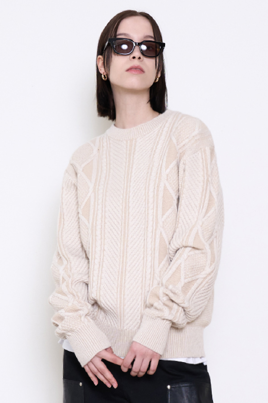 ARAN CABLE TWO TONE KNIT [IVORY]